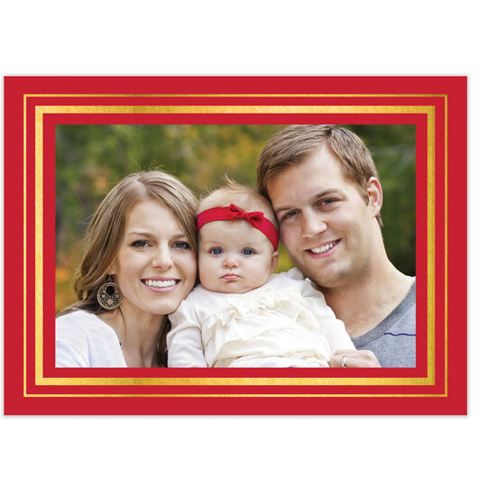 Brightly Framed Gold Foil Folded Holiday Photo Cards